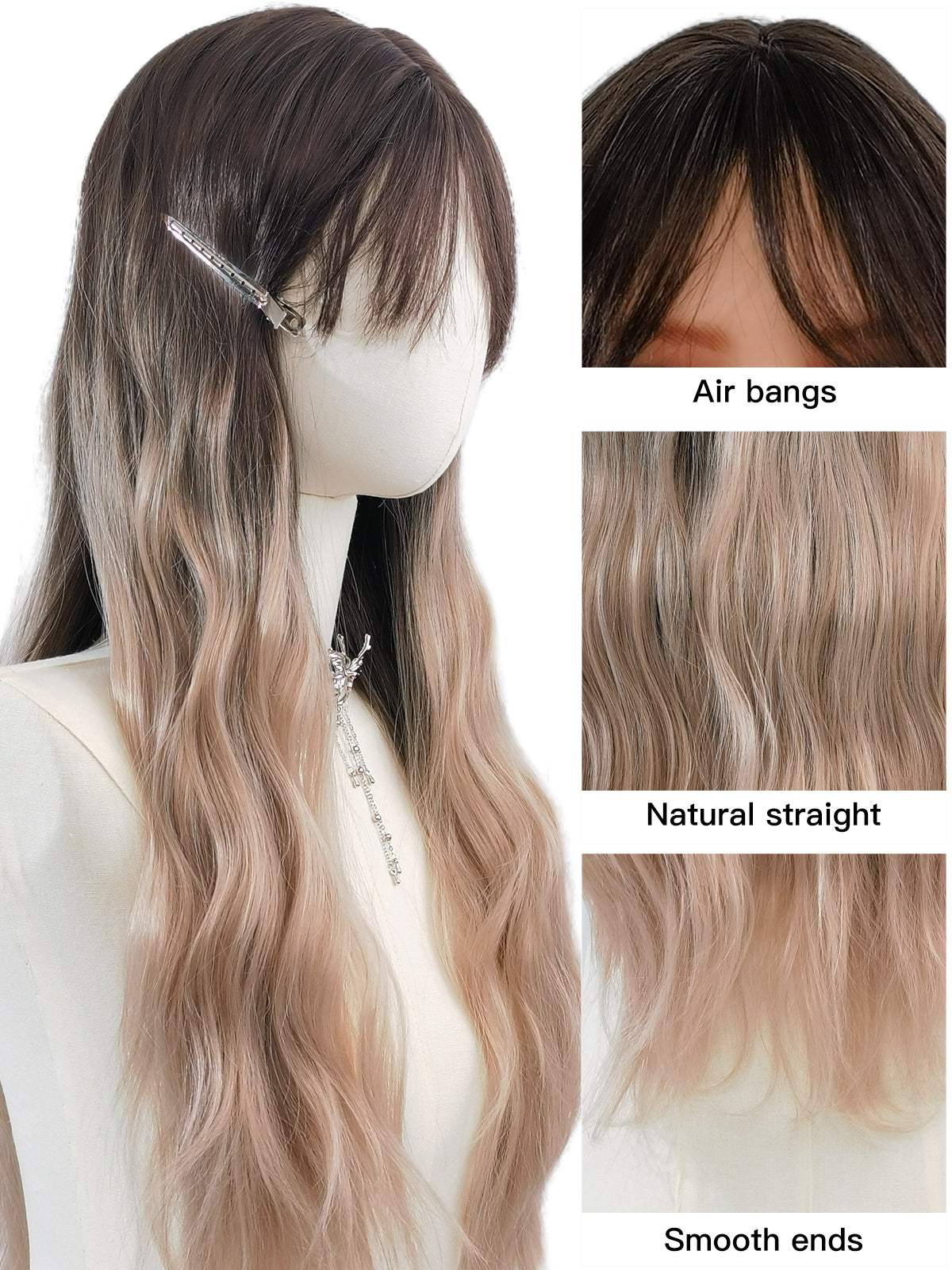 [juli] Ailsas's Wigs Body Wave Long Ombre Brown Gray Wig Natural Curly Hair 68014