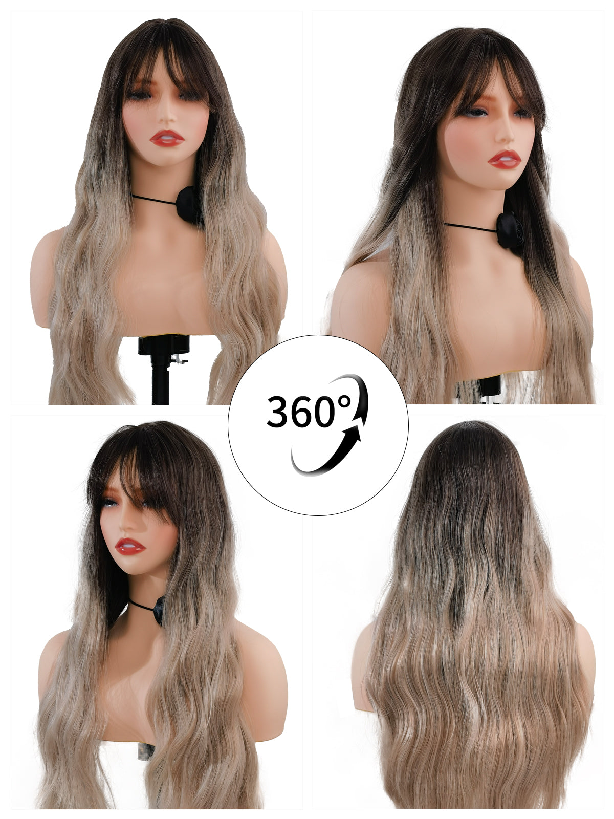 [juli] Ailsas's Wigs Body Wave Long Ombre Brown Gray Wig Natural Curly Hair 68014