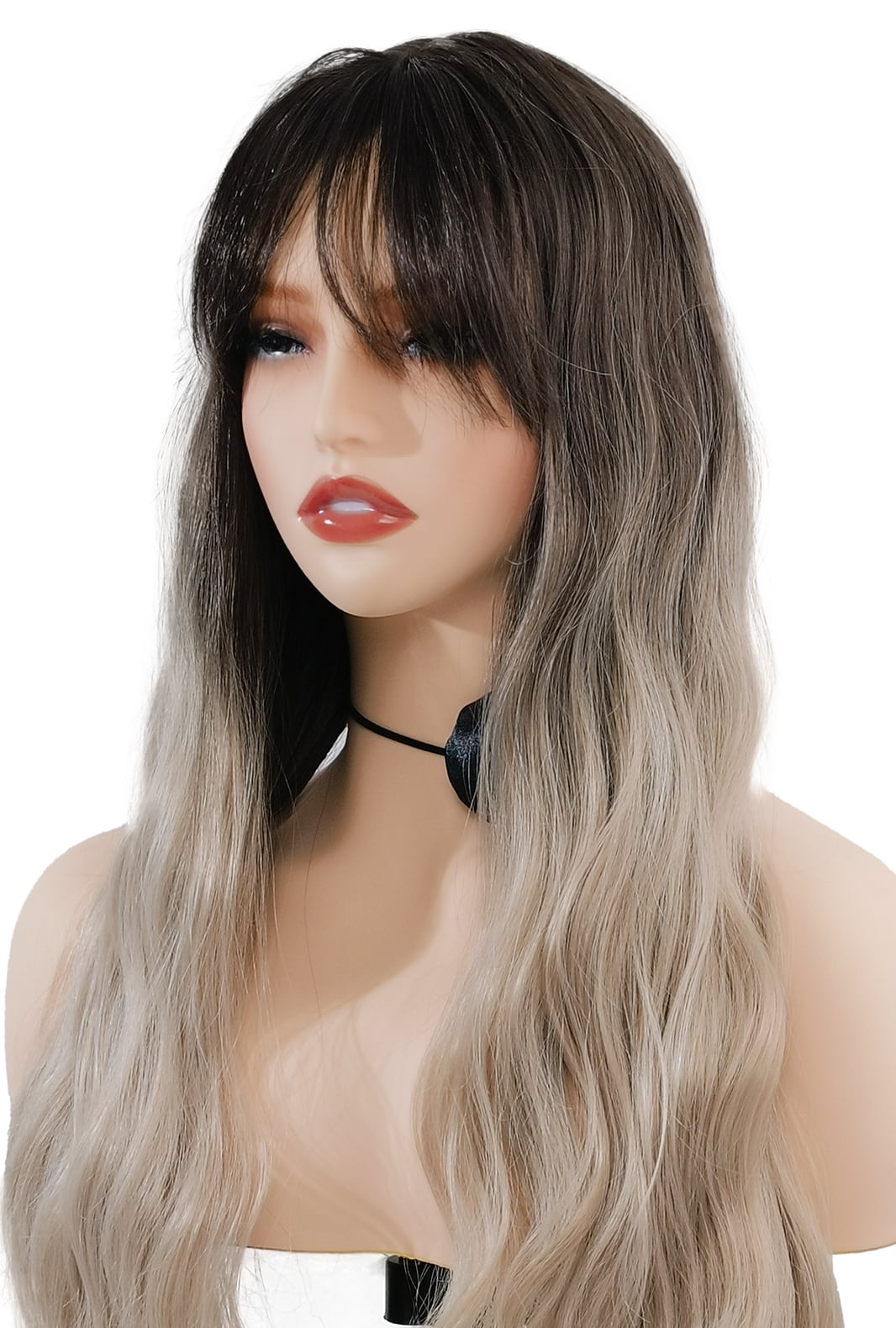 Angie | Ombre Black to Pink Curly Synthetic Wig | Fun & Fashionable with Bangs - Ailsa's Wigs