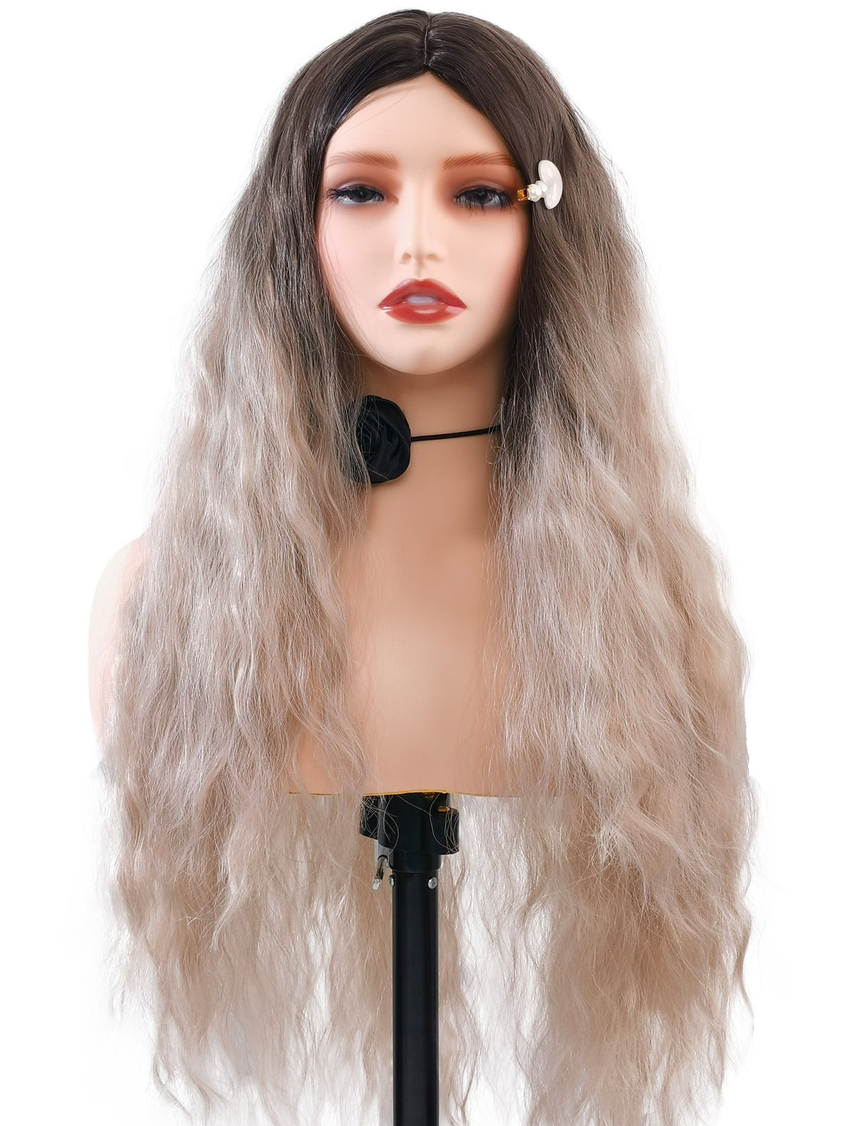 [Mila] Ailsas's Wigs 29 inch Curly Wave Ombre Brown Gray Hair Wig Natural Look 68016