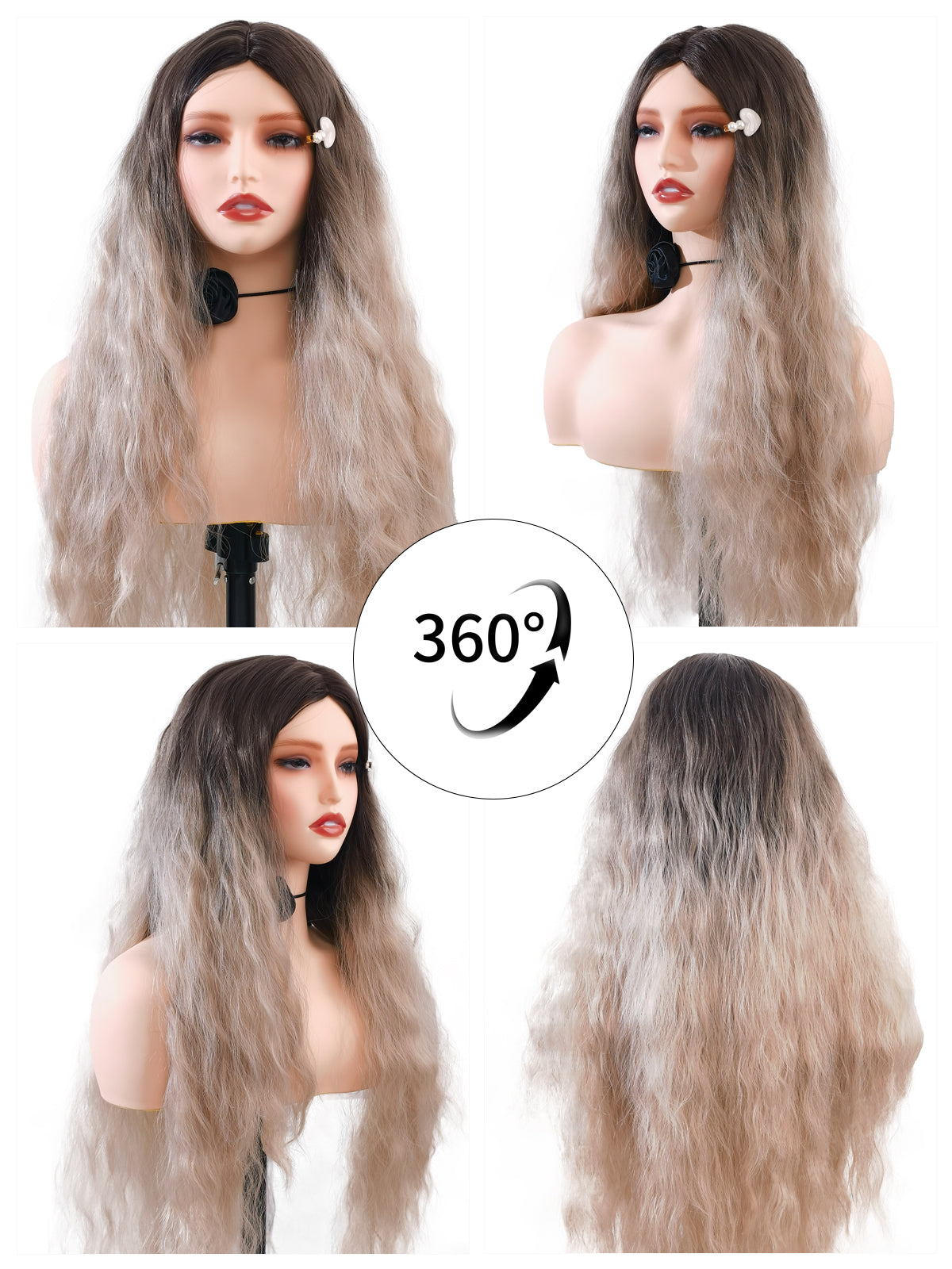 [Mila] Ailsas's Wigs 29 inch Curly Wave Ombre Brown Gray Hair Wig Natural Look 68016