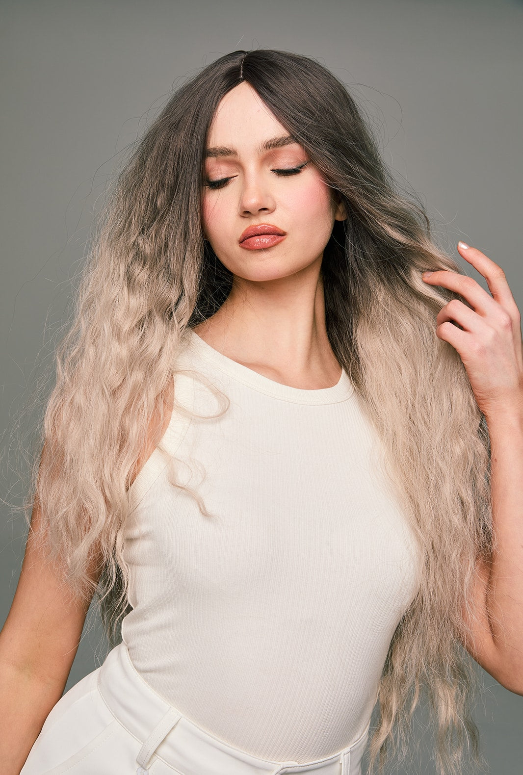 Mila | Ombre Brown to Grey 29inch Kinky Curly Thick Synthetic Wig | Trendy, Voluminous Style - Ailsa's Wigs