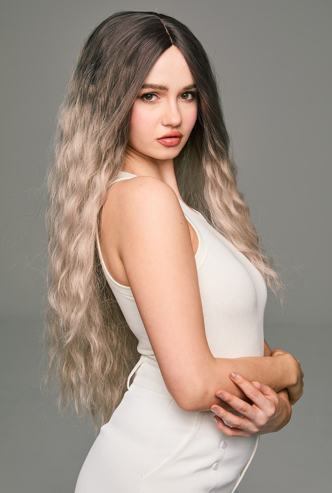 Mila | Ombre Brown to Grey 29inch Kinky Curly Thick Synthetic Wig | Trendy, Voluminous Style - Ailsa's Wigs