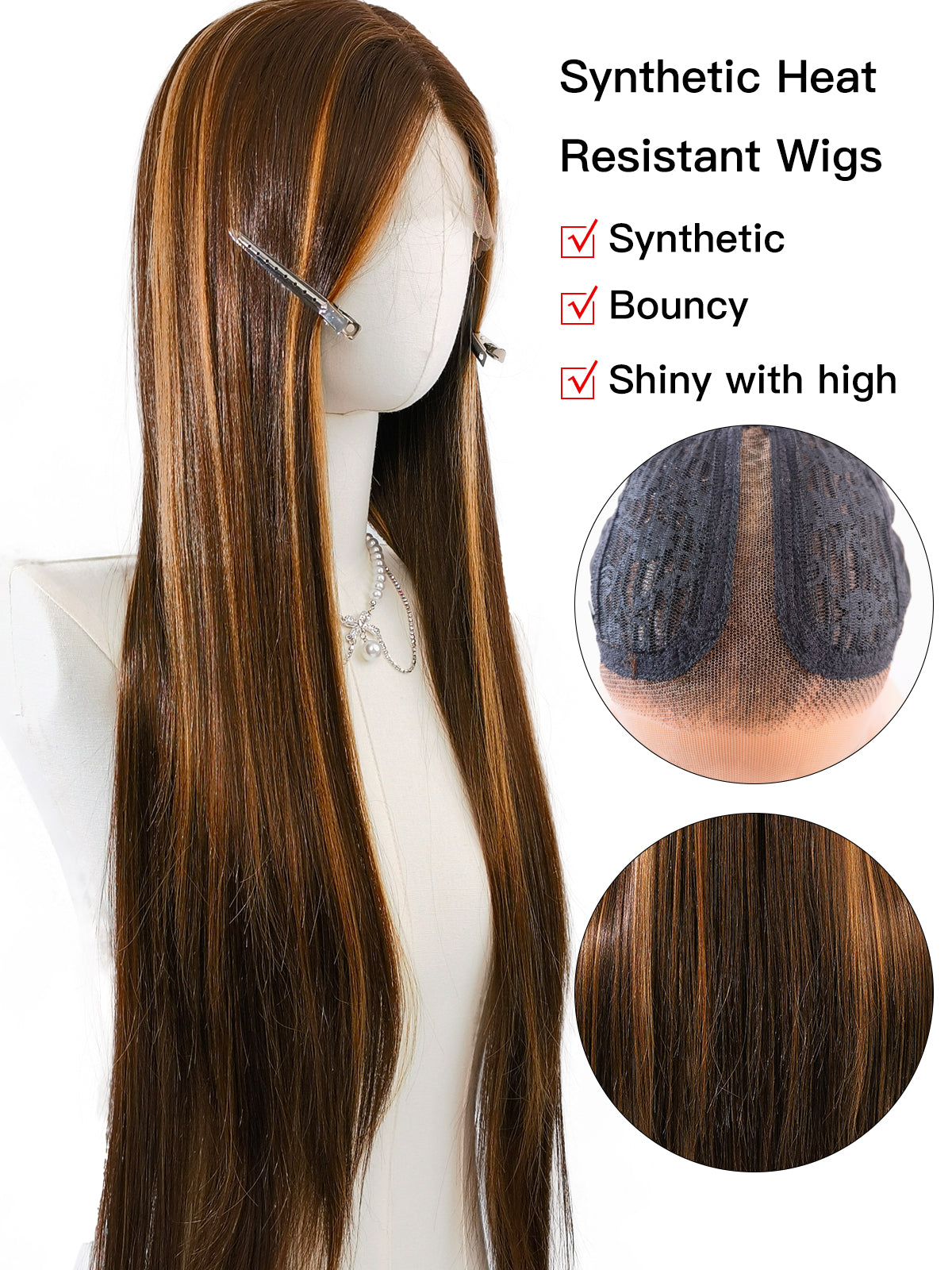 [Lucy] Ailsas's Wigs Highlight Ombre Lace Front Wig  Straight Hair Synthetic Wigs 71038