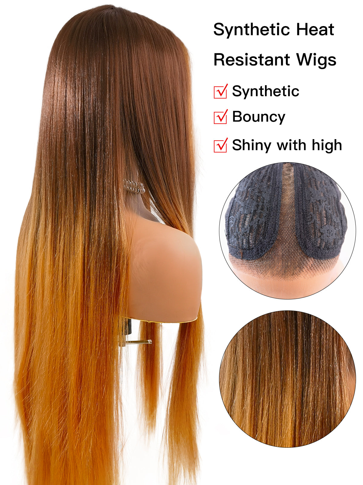 [Hannah]Ailsas's Wigs Long Straight Ombre Golden Brown Synthetic Wigs 71039