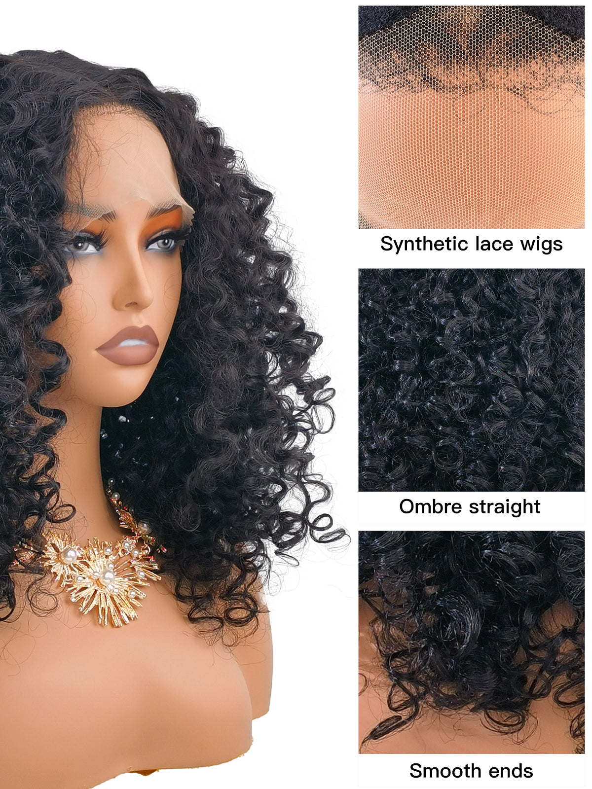 [zoey] Ailsas's Wigs Afro Curly Wig Black Synthetic Fiber Middle Part Wigs 78030