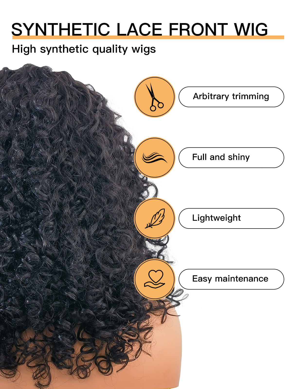 [zoey] Ailsas's Wigs Afro Curly Wig Black Synthetic Fiber Middle Part Wigs 78030