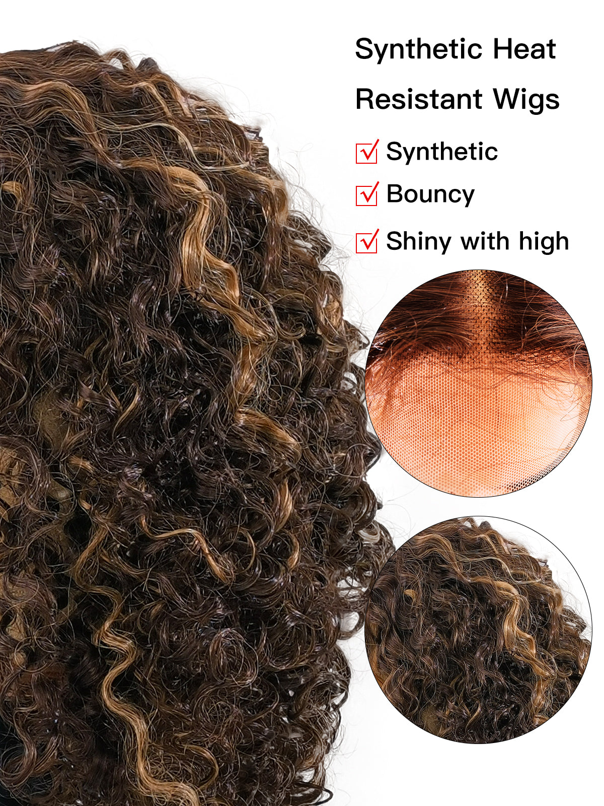 [Jessica] Ailsa's Wigs Highlight Kinky Curly Wigs Brown Afro Kinky Synthetic Wigs 78032