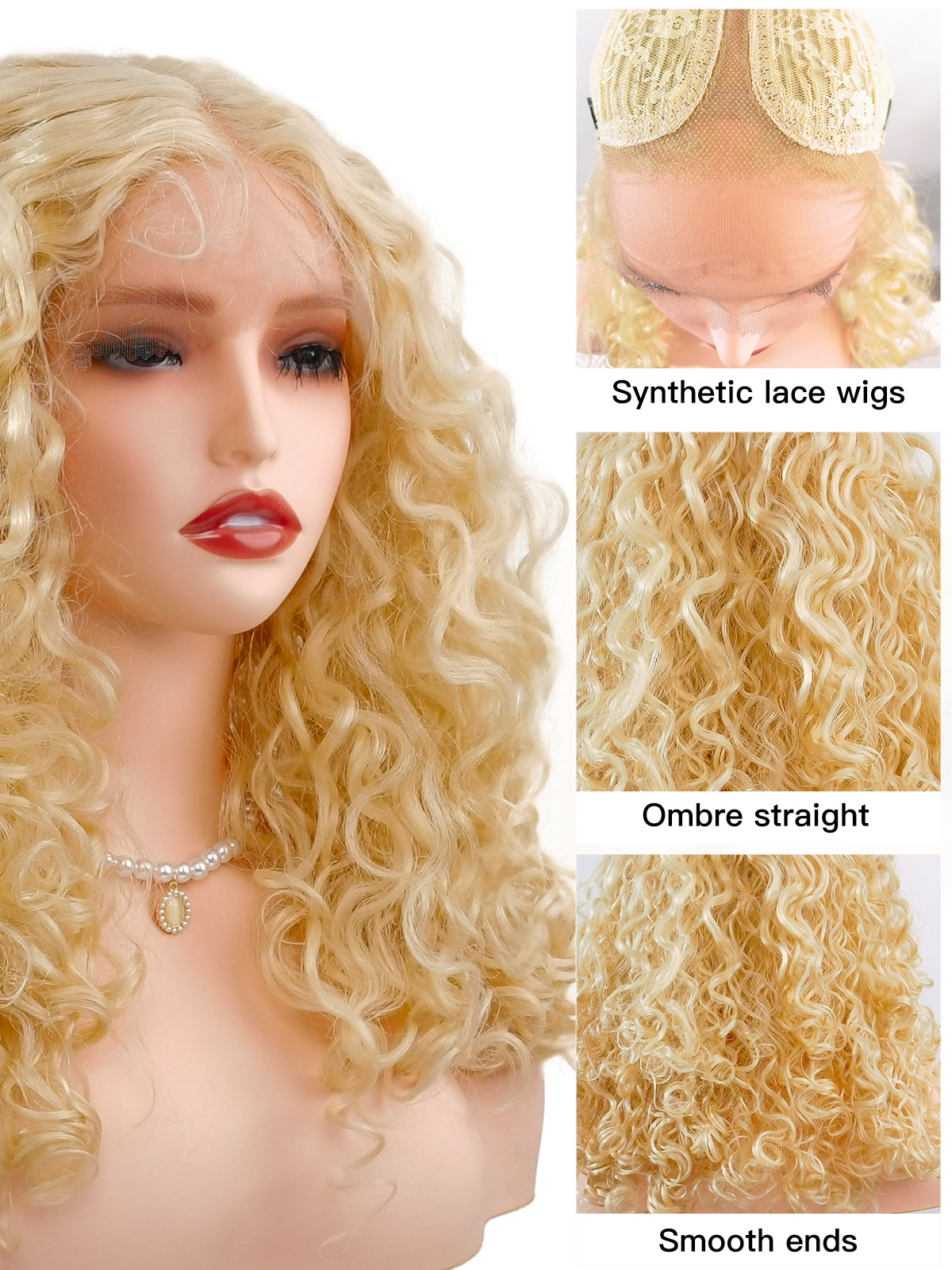 [Sofia] Ailsas's Wigs Blonde Snythetic Lace Front Kinky Curly Middle Part Wigs 78033