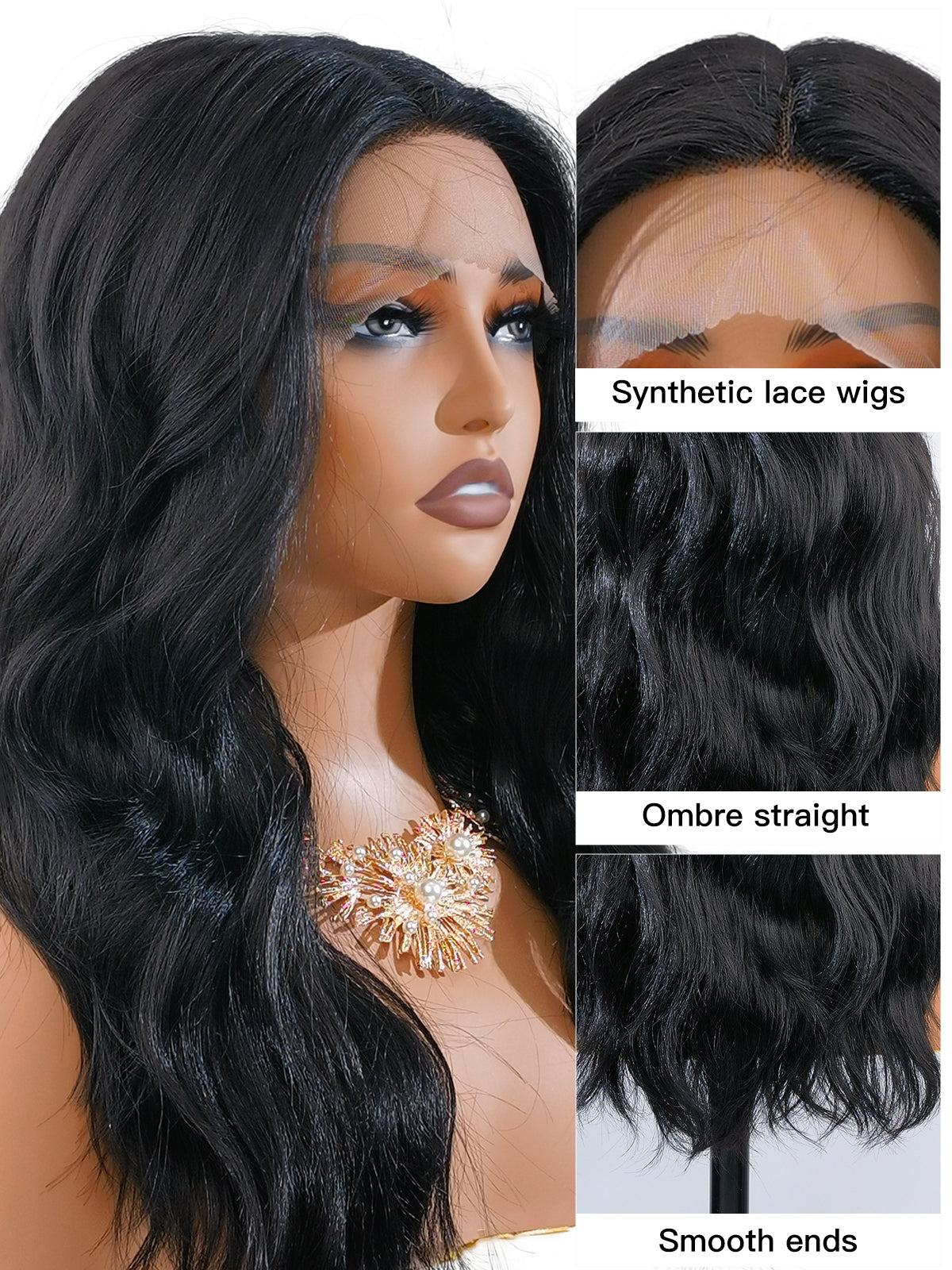 [Maya] Ailsas's Wigs T Part Lace Front Wigs Body Wave Snythetic Wig with Baby Hair 780034