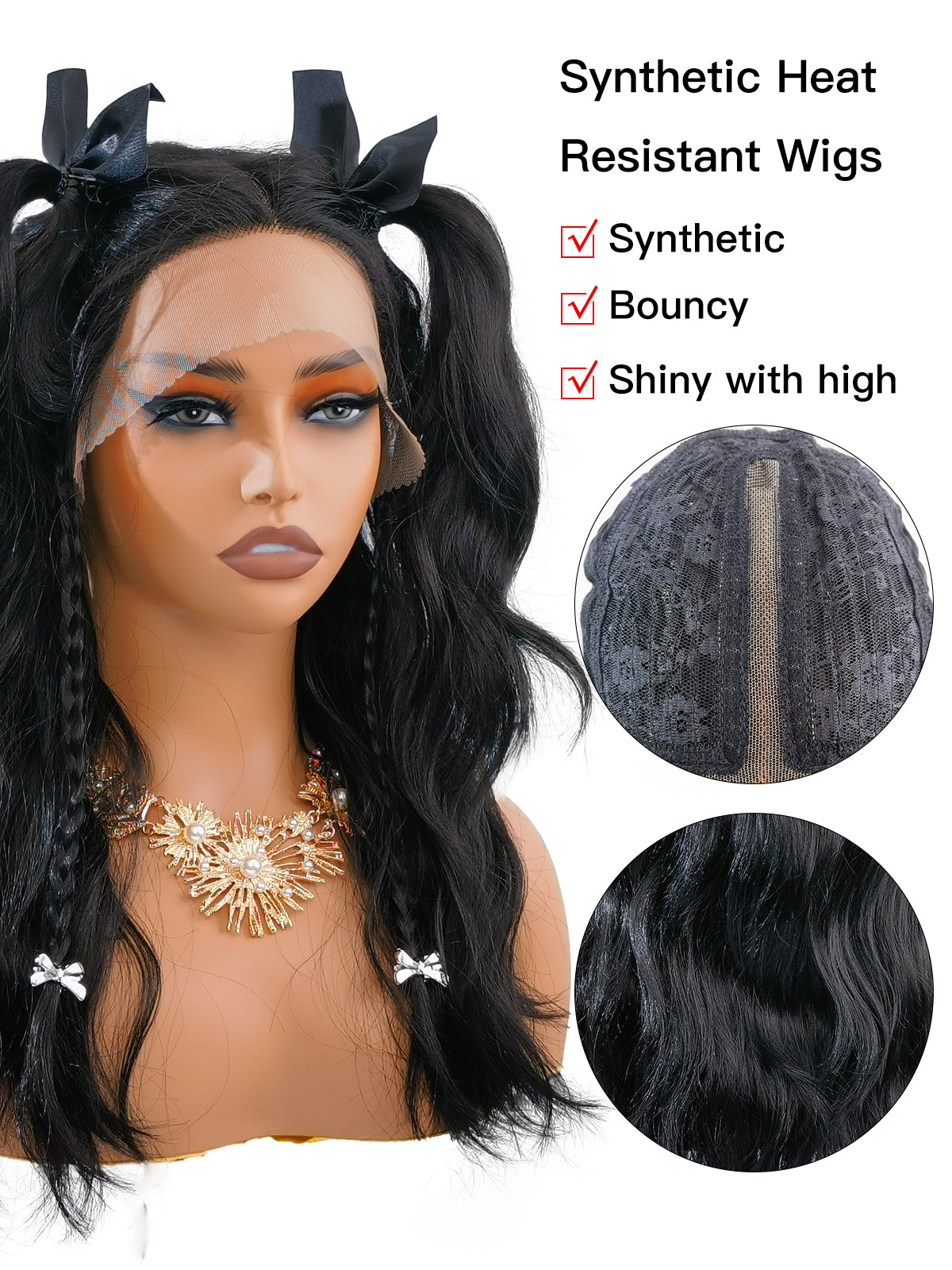 [Maya] Ailsas's Wigs T Part Lace Front Wigs Body Wave Snythetic Wig with Baby Hair 780034