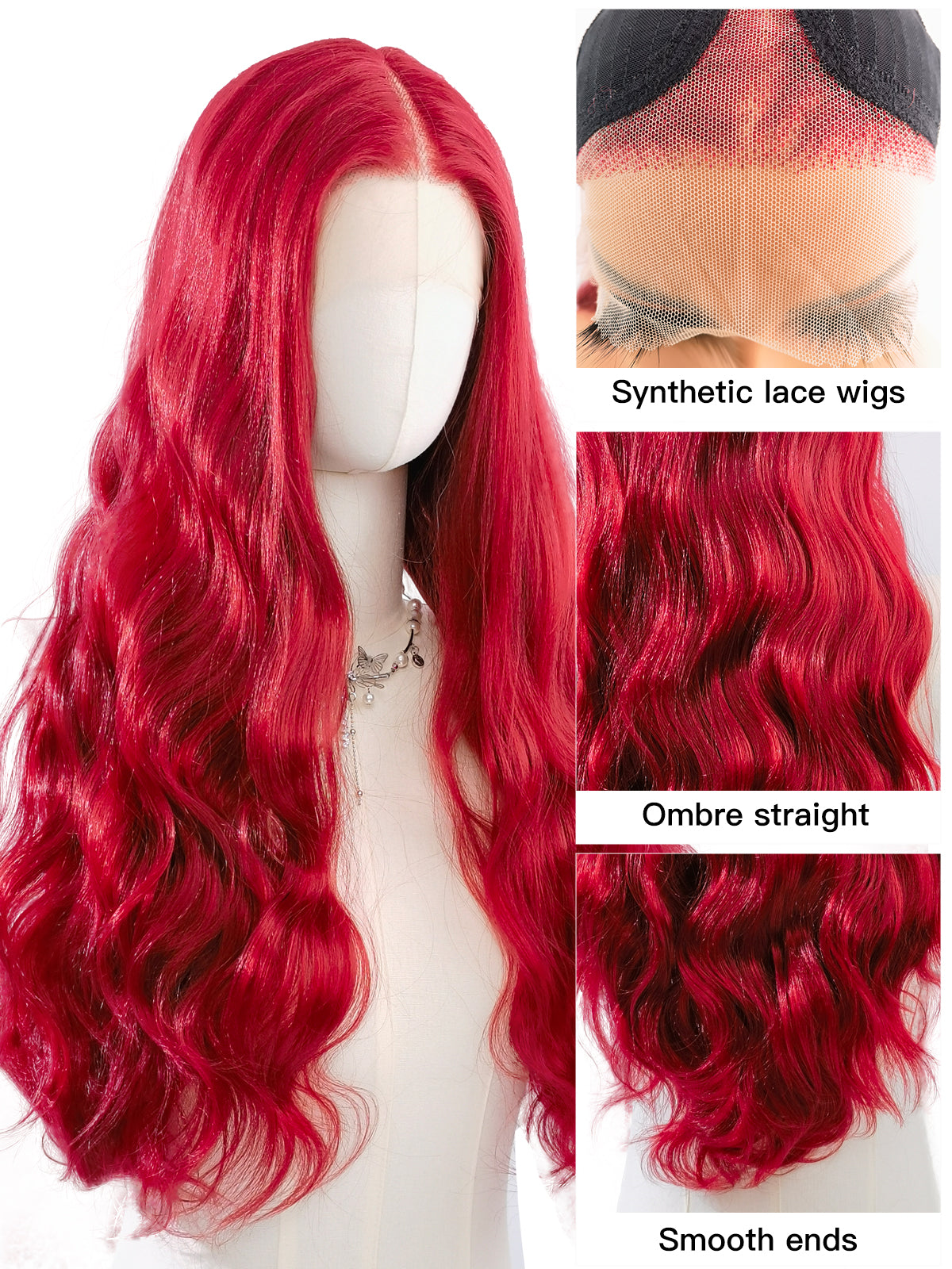 [Scarlett] Red Body Wave Lace Front Wig Synthetic Wig