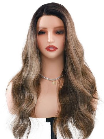 Stella | Balayage Black to Brown and Grey Body Wave Wig | 24-Inch L-Part Lace Front Wig - Ailsa's Wigs