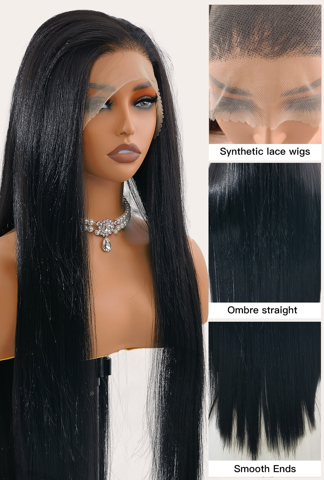 Clara | Natural Black 32-Inch Bone Straight Lace Front Wig | 13x6 Lace Front - Ailsa's Wigs