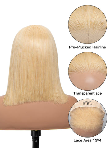 100% Human Hair 613 Blonde Wig - HD Lace Bob Straight Wig | Lewis and Ailsa