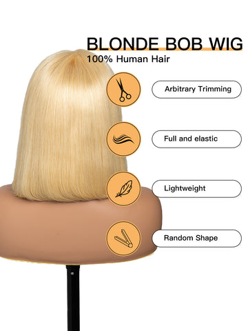 100% Human Hair 613 Blonde Wig - HD Lace Bob Straight Wig | Lewis and Ailsa