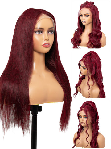 100% Human Hair Burgundy 13x4 Frontal HD Lace Wig High-Quality | Lewis and Ailsa