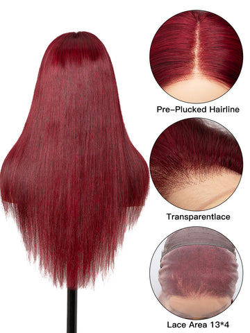 100% Human Hair Burgundy 13x4 Frontal HD Lace Wig High-Quality | Lewis and Ailsa